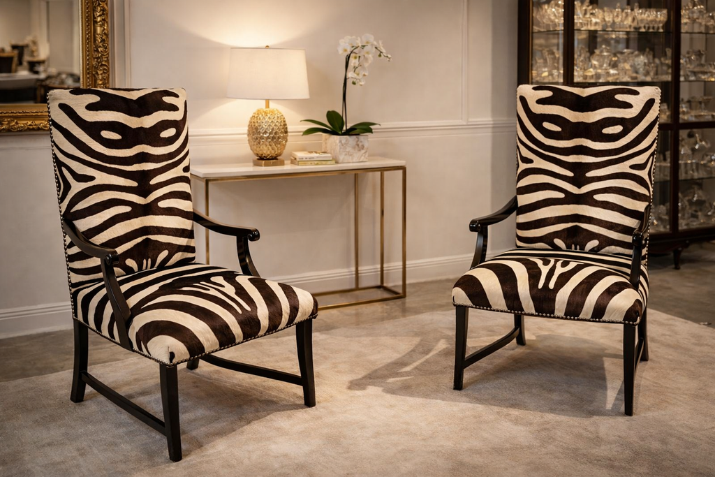 Antique Zebra Hide Accent Chairs — Set of Two