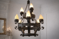 Antique Wrought‑Iron Flame Chandelier — Circa Early 20th Century