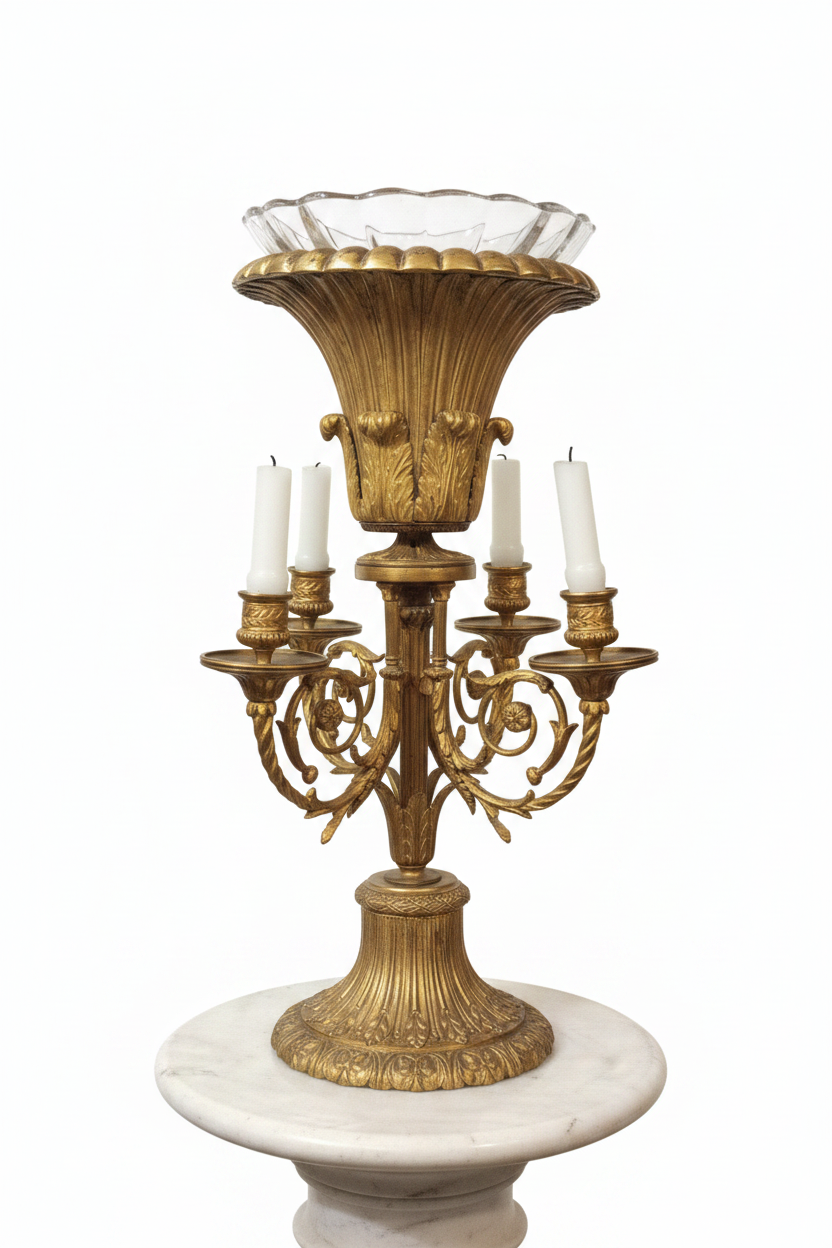 19th Century French Napoleon III Gilt Bronze Candelabra and Centerpiece Tazza
