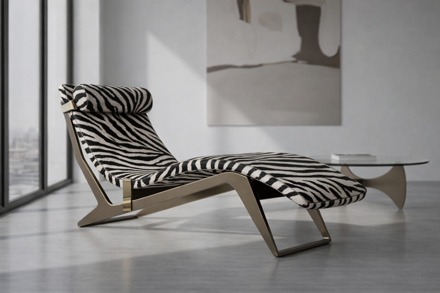 The Monaco Curve Zebra hide chaise